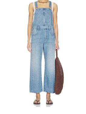 MOTHER Light Blue Wide-Leg Denim Overalls